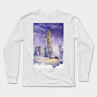 New York Watercolor Cityscape - Flatiron Building Long Sleeve T-Shirt